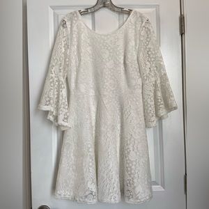 White Lace Dress with 3/4 Length Bell Sleeves